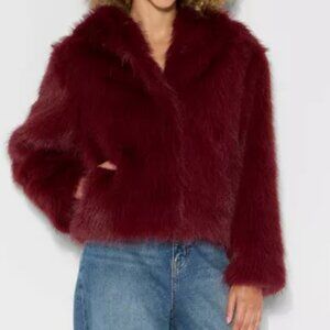 Wild Fable burgundy red faux Fur hooded jacket XXS